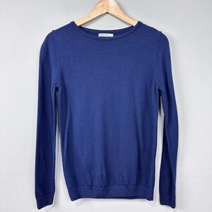 KNITTONS Sweater Women Size XS Blue Extra Fine Merino Wool Crew Neck Long Sleeve